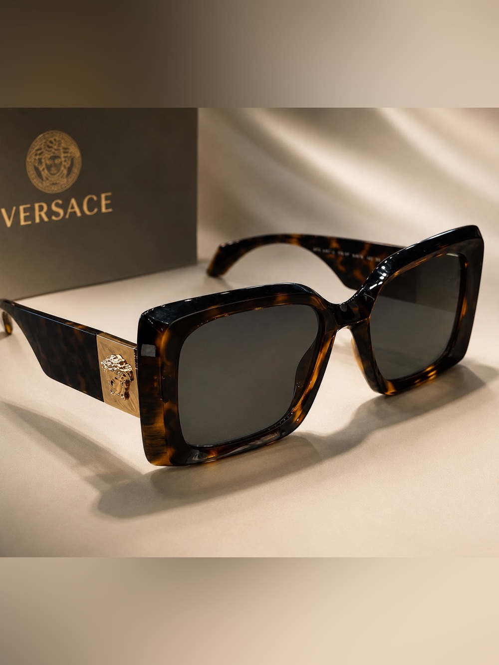 Versace Tortoiseshell Square Sunglasses with Gold Medusa Accent - Brown